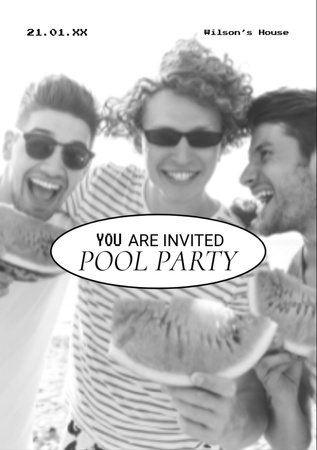 Designvorlage Pool-Party-Ankündigung mit jungen fröhlichen Jungs für Flyer A7