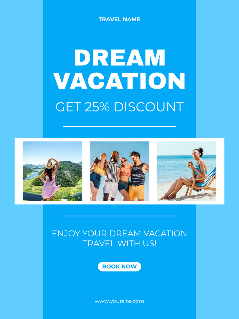 Dream Vacation on Summer Beach with Collage of Diverse People Poster US Design Template