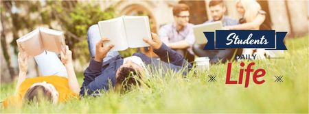 Designvorlage Students reading Books on grass für Facebook cover