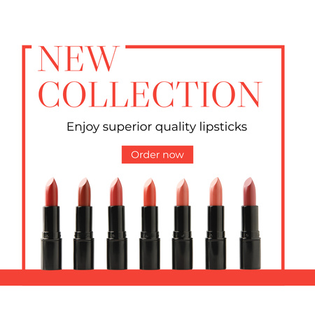 Designvorlage Kosmetikanzeige mit roten Lippenstiften für Instagram