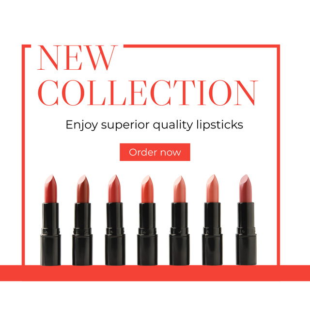 Cosmetics Ad with Red Lipsticks Instagram Modelo de Design