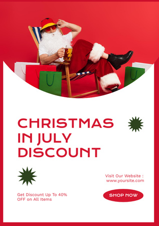 Christmas Discount in July with Merry Santa Claus Flyer A5 Design Template