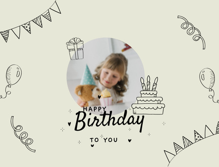 Bright Birthday Holiday Celebration with Cute Little Girl Postcard 4.2x5.5in Design Template