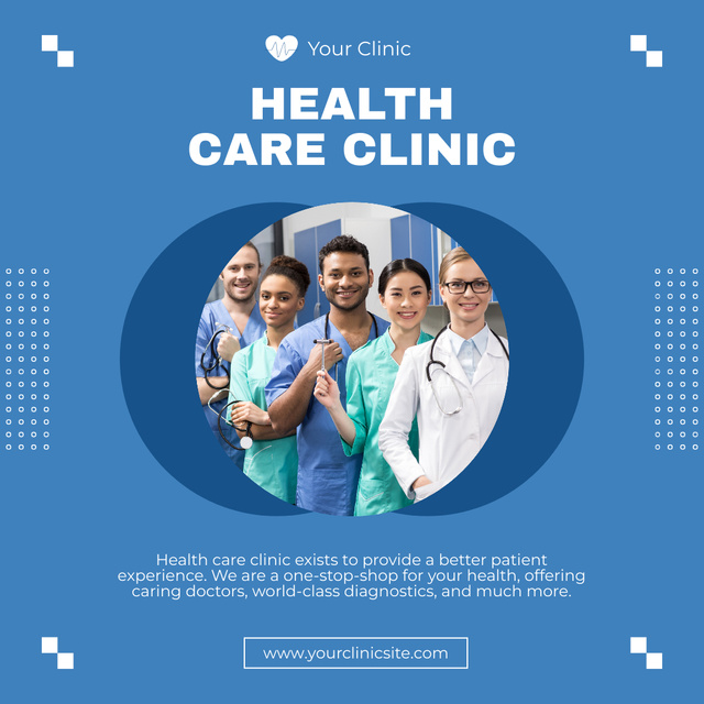 Healthcare Clinic Ad with Team of Doctors Animated Post Tasarım Şablonu
