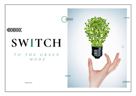 Switch To The Green Mode With Lightbulb Of Leaves Postcard A5 Πρότυπο σχεδίασης