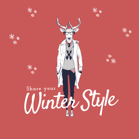 Ontwerpsjabloon van Instagram van Stijlvolle winterinspiratie met grappig karakter