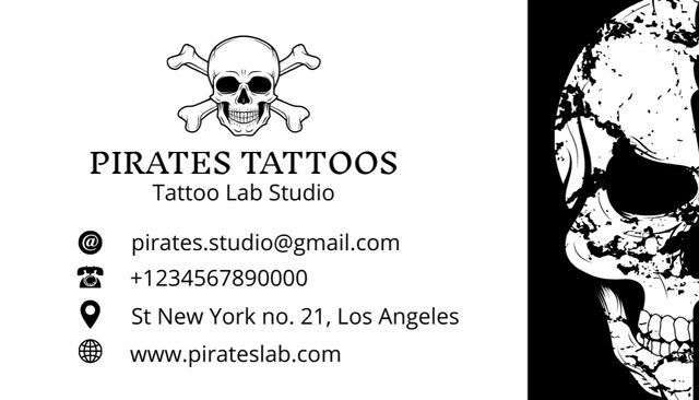 Pirates Symbol Skull And Tattoo Lab Studio Service Business Card US Šablona návrhu