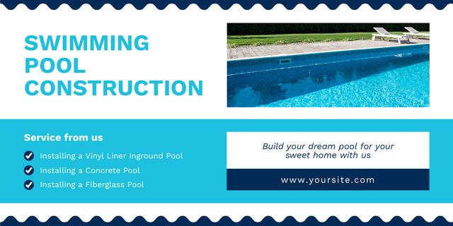 Ontwerpsjabloon van Twitter van Swimming Pool Construction and Setting Up
