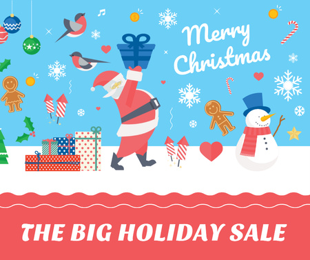 Christmas Holiday greeting Santa delivering Gifts Facebookデザインテンプレート