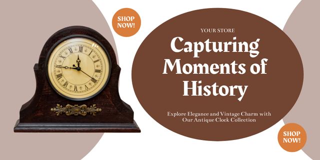 Designvorlage Historic Clocks Collection Offer In Shop In Brown für Twitter