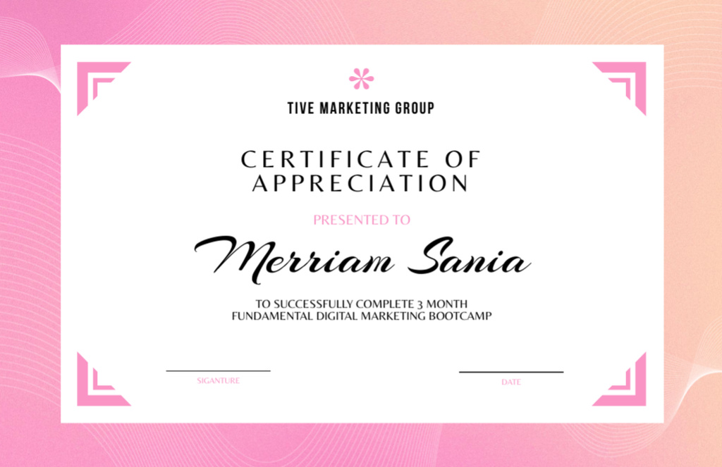 Award for Digital Marketing Bootcamp Completion Certificate 5.5x8.5inデザインテンプレート