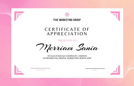 Plantilla de diseño de Premio por finalización del campo de entrenamiento de marketing digital Certificate 5.5x8.5in 