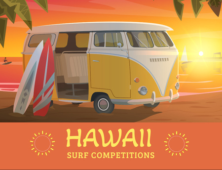 Announcement of Surf Competitions Postcard 4.2x5.5in Modelo de Design