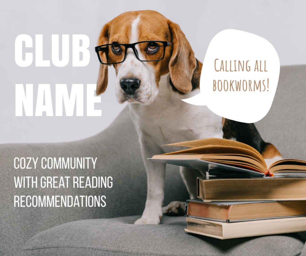 Ontwerpsjabloon van Facebook van Book Club Offer With Cute Dog With Glasses