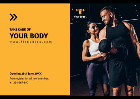 Famous Sports Club Promotion With Dumbbells Flyer A6 Horizontal Design Template
