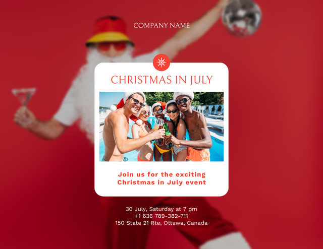 Christmas Party in July with People Having Fun in Water Pool Flyer 8.5x11in Horizontal Šablona návrhu
