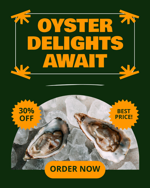 Seafood Ad with Discount on Oysters Instagram Post Vertical Πρότυπο σχεδίασης