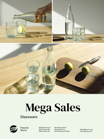 Kitchenware Sale with Jar and Glasses with Water Poster 36x48in Design Template