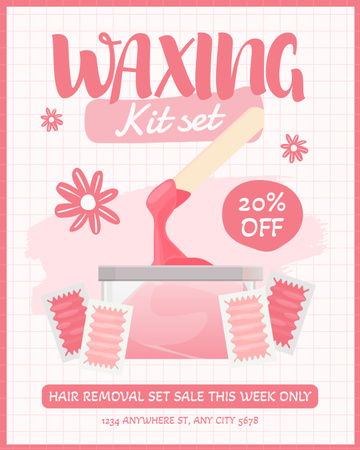 Designvorlage Ankündigung eines Waxing-Rabatts auf Pink mit Blume für Instagram Post Vertical