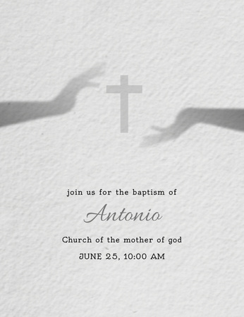 Template di design annuncio del battesimo del bambino con croce cristiana Invitation 13.9x10.7cm