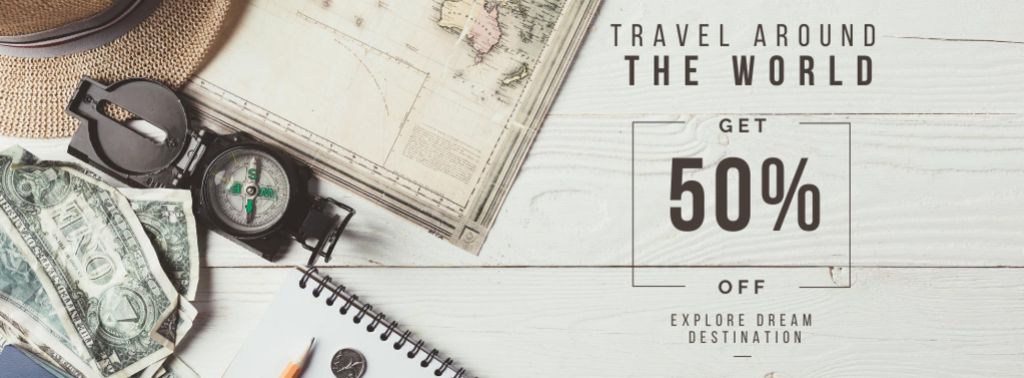 Travel Agency Ad with Compass Facebook cover Modelo de Design