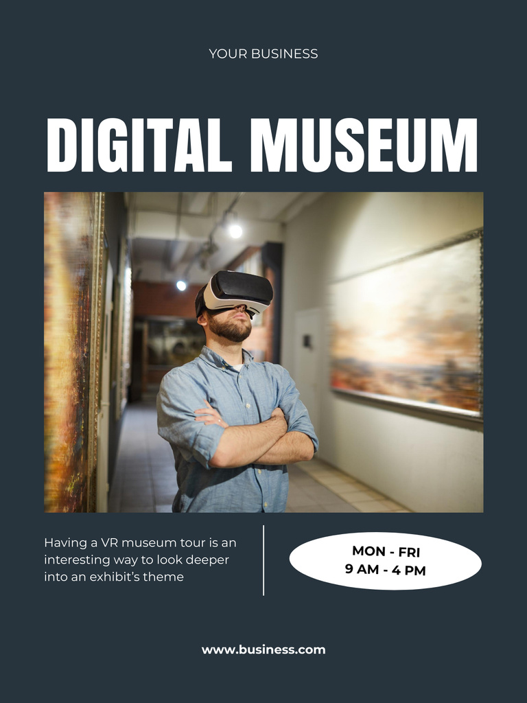 Man on Virtual Museum Tour Poster US Design Template