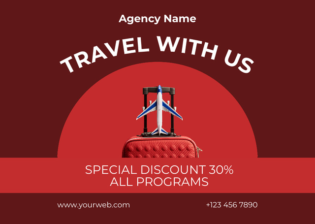 Travel Agency's Services Offer on Red Card Modelo de Design