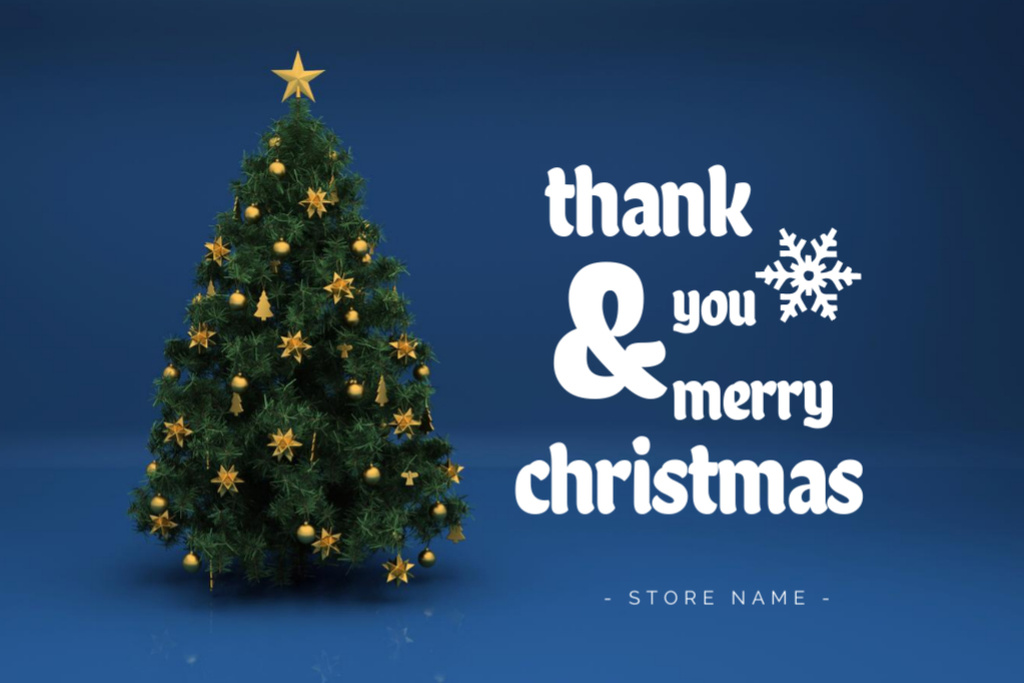 Designvorlage Christmas Cheers and Thank You with Tree with Decorations für Postcard 4x6in