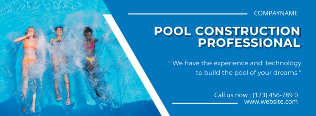 Plantilla de diseño de Professional Swimming Pool Construction Services Offer With Women Relaxing in Water Facebook cover 