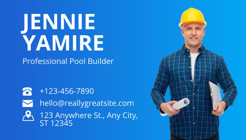 Professional Pool Builder's Services Business Card US Design Template