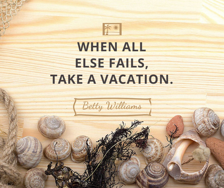 Plantilla de diseño de Inspiración de viaje con conchas sobre fondo de madera Facebook 