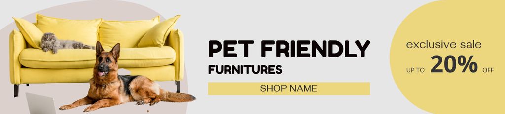 Designvorlage Pet Friendly Furniture Grey and Yellow für Ebay Store Billboard