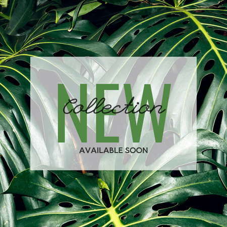 New Collection Announcement with Green Leaves Instagram Design Template