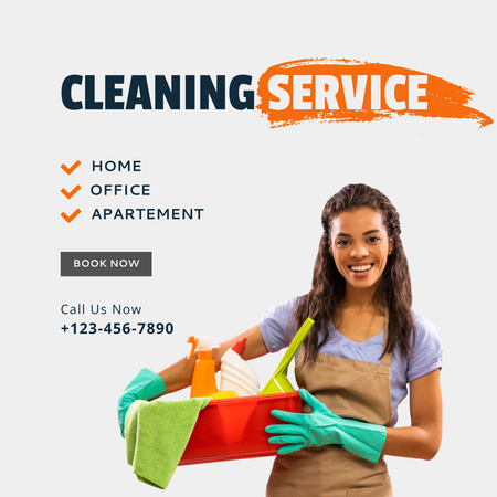 Designvorlage Cleaning Service Offer with Woman in Green Gloves für Instagram AD