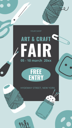 Anúncio da feira de arte e artesanato com ferramentas para bordado Instagram Story Modelo de Design