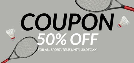 Designvorlage Sports Store Ad with Badminton Equipment Set für Coupon Din Large