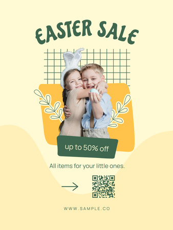 Объявление о пасхальной распродаже с милыми маленькими детьми Poster US – шаблон для дизайна