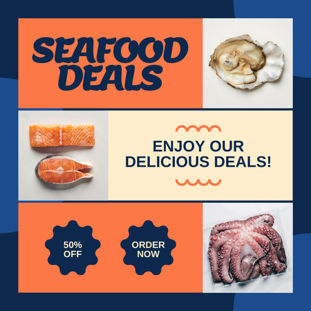 Plantilla de diseño de Anuncio de ofertas de mariscos con sabroso salmón Instagram AD 