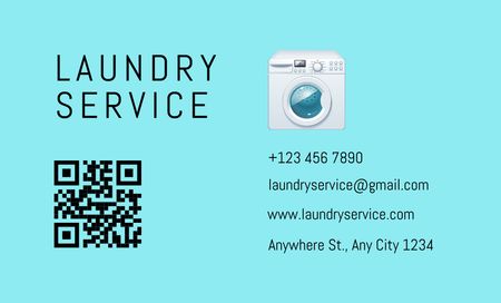 Offer of Laundry and Dry Cleaning Services on Blue Business Card 91x55mm Design Template