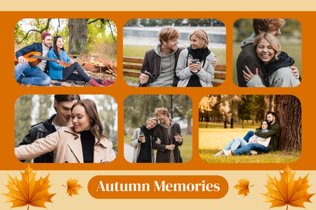 Parkta Yürüyen Mutlu Çiftlerin Sonbahar Anıları Mood Board Tasarım Şablonu