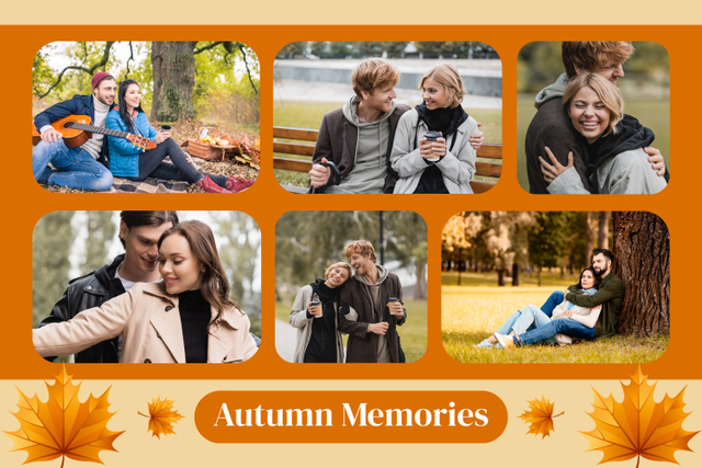 Autumn Memories Of Happy Couples Walking In Park Mood Board Πρότυπο σχεδίασης