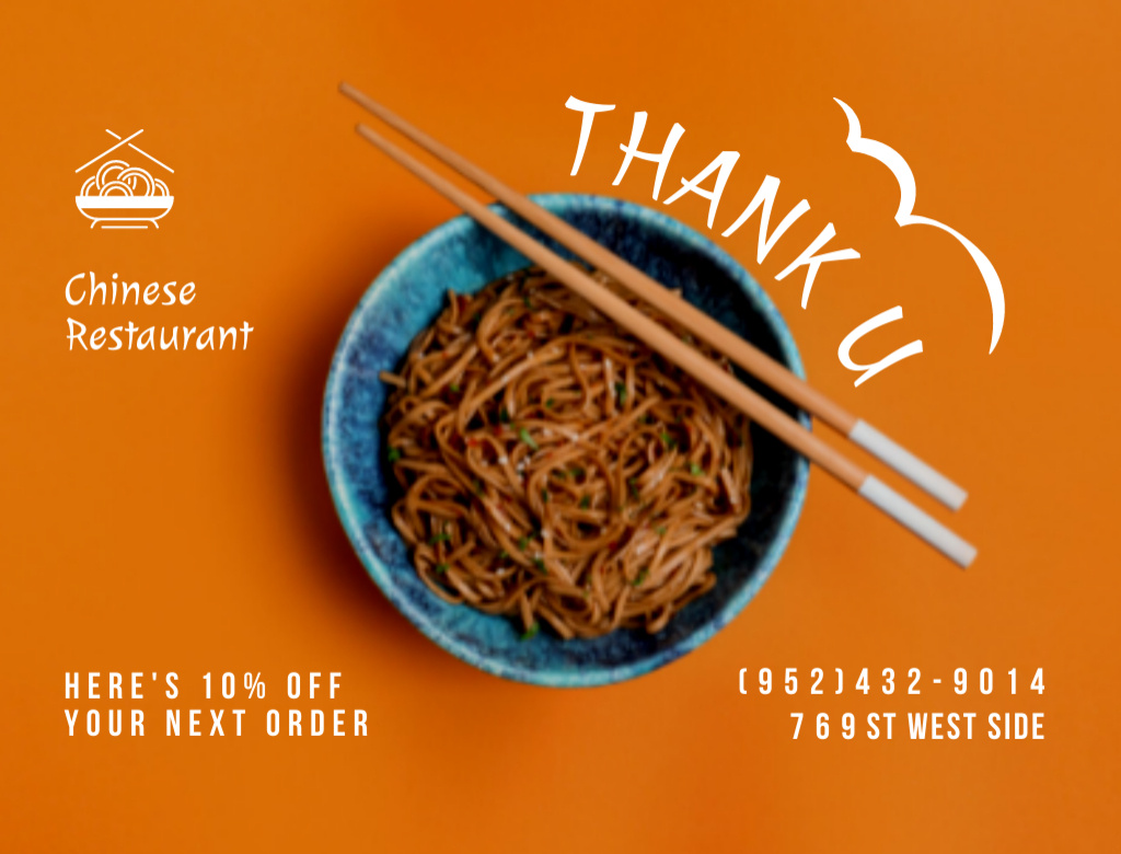 Designvorlage Chinese Restaurant Ad with Noodles für Postcard 4.2x5.5in