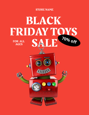 Toys Sale on Black Friday with Cute Robot Flyer 8.5x11in Design Template