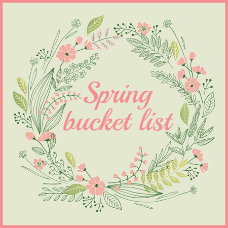 tavaszi virágkoszorú rózsaszín és kék Instagram tervezősablon
