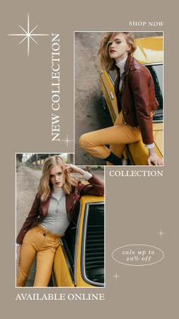 Woman on Vintage Car in Stylish Outfit Instagram Story Design Template