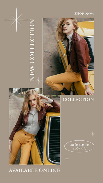 Woman on Vintage Car in Stylish Outfit Instagram Storyデザインテンプレート