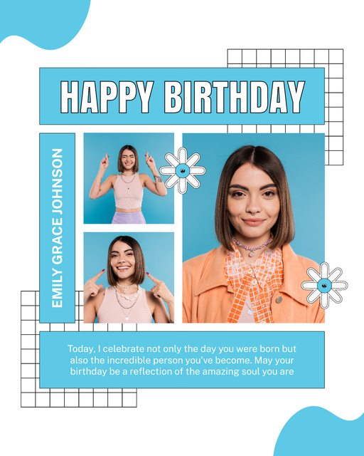 Template di design Birthday Girl's Collage on Blue Instagram Post Vertical