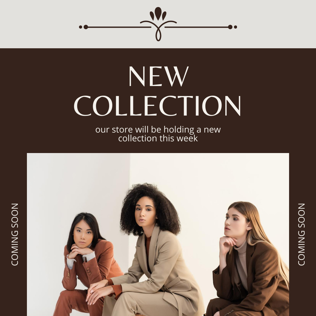 Plantilla de diseño de New Collection Announcement with Women in Costumes Instagram 