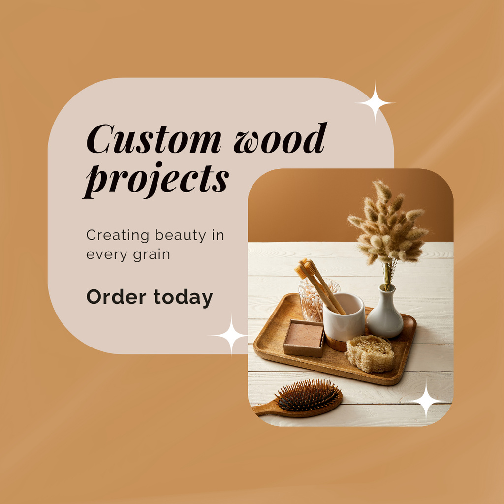 Ad of Custom Wood Projects with Discount Offer Instagram tervezősablon