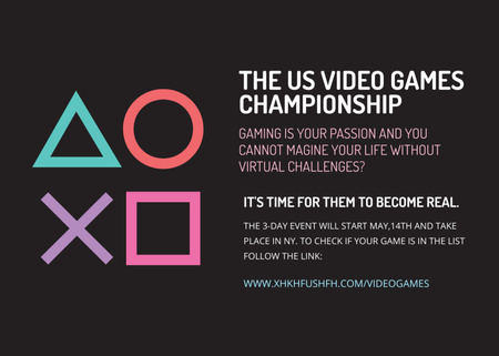 Video Games Championship Invitation Postcard 5x7in Design Template